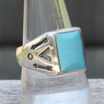 Vintage Sterling Sun Bell Trading Post Turquoise Stamped Arrows Ring 10.5