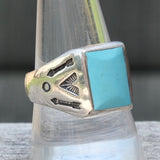 Vintage Sterling Sun Bell Trading Post Turquoise Stamped Arrows Ring 10.5