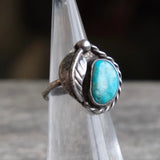 Vintage Sterling Turquoise Feather Ring 2.5