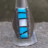 Vintage Sterling Turquoise and Mother Of Pearl Inlay Ring 10.5