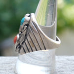 Vintage Sterling Turquoise and Coral Feather Ring 9