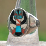 Vintage Sterling Inlay Zuni Knifewinged Dancer Ring 9.75