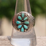 Vintage Sterling 8-Stone Turquoise Petit Point Ring 9.5