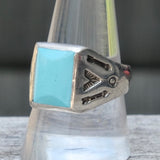 Vintage Sterling Sun Bell Trading Post Turquoise Stamped Arrows Ring 10.5