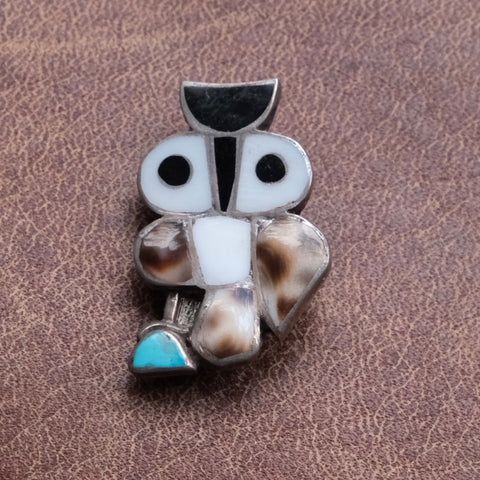 Vintage Sterling Multistone Inlay Owl Pin