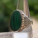 Vintage Sterling Malachite Ribbed Band Ring 11