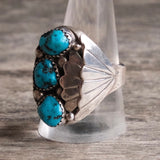 Vintage Sterling 3-Stone Turquoise Ring 10.75