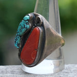 Vintage Sterling Turquoise and Coral Ring 11.75 