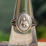 Vintage Sterling Sacred Heart Signet Ring 7.5