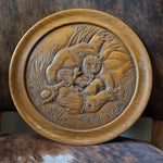Antique Hand Carved Bear Attack Plaque
