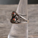 Vintage Sterling Multistone Inlay Feather Ring 6.75 