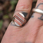 Vintage Sterling Goldstone Inlay Striper Ring 5.75