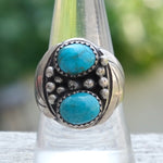 Vintage Sterling 2-Stone Turquoise Ring 9.5