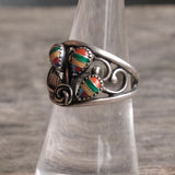 Vintage Sterling Multistone Inlay Feather Ring 6.75 
