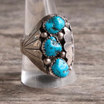 Vintage Sterling 3-Stone Turquoise Ring 10.75