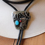Vintage Turquoise and Coral Elk Bolo Tie