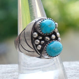 Vintage Sterling 2-Stone Turquoise Ring 9.5