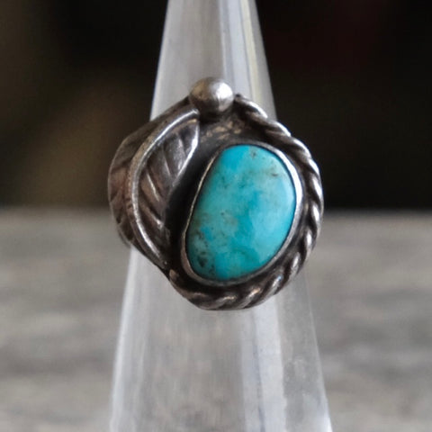 Vintage Sterling Turquoise Feather Ring 2.5