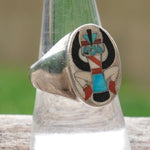 Vintage Sterling Inlay Zuni Knifewinged Dancer Ring 9.75