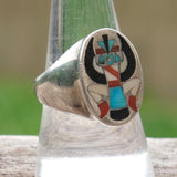 Vintage Sterling Inlay Zuni Knifewinged Dancer Ring 9.75