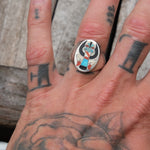 Vintage Sterling Inlay Zuni Knifewinged Dancer Ring 9.75