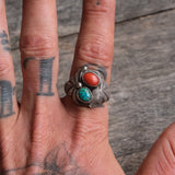 Vintage Sterling Turquoise and Coral Ring 10.25 