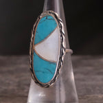 Vintage Sterling Turquoise and Mother OF Pearl Inlay Ring 5.5