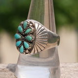 Vintage Sterling 8-Stone Turquoise Petit Point Ring 9.5