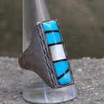 Vintage Sterling Turquoise and Mother Of Pearl Inlay Ring 10.5