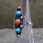 Vintage Sterling Turquoise and Coral Ring 6.25