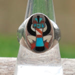 Vintage Sterling Inlay Zuni Knifewinged Dancer Ring 9.75