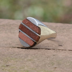 Vintage Sterling Goldstone Inlay Striper Ring 5.75