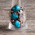 Vintage Sterling 3-Stone Turquoise Ring 10.75