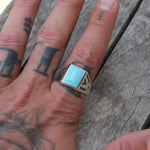 Vintage Sterling Sun Bell Trading Post Turquoise Stamped Arrows Ring 10.5