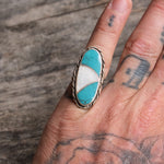 Vintage Sterling Turquoise and Mother OF Pearl Inlay Ring 5.5