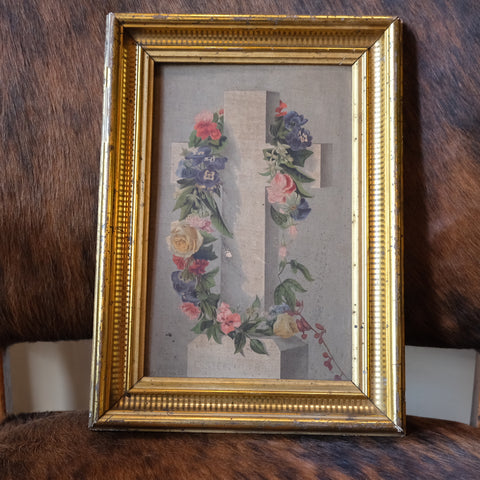 Early 1900’s Floral Cross Framed Litho
