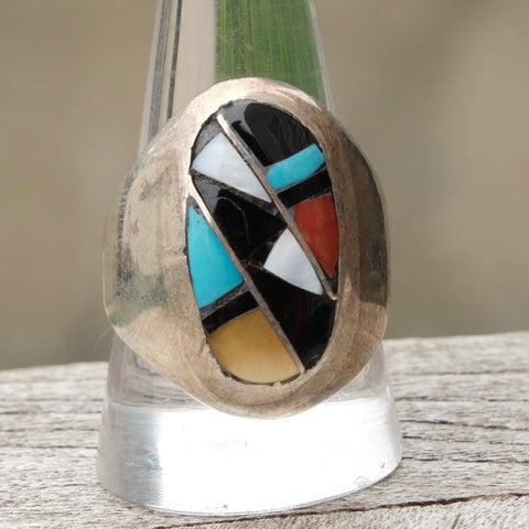 Vintage Sterling Multistone Inlay Ring 11