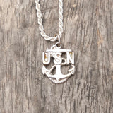 Vintage Sterling Silver USN Navy Anchor Pendant 18" Necklace
