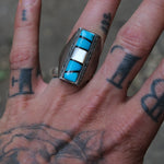 Vintage Sterling Turquoise and Mother Of Pearl Inlay Ring 10.5