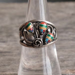 Vintage Sterling Multistone Inlay Feather Ring 6.75 