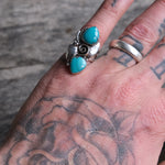 Vintage Sterling 2-Stone Turquoise Ring 6.75